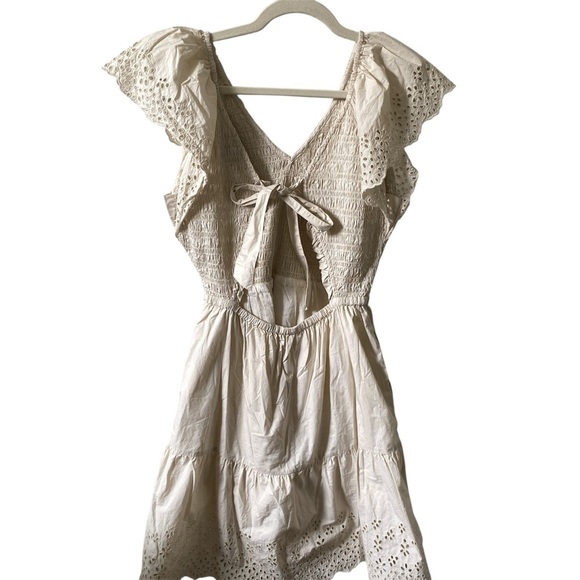GAP 100% Cotton Eyelet Cream Lace Ruffle Sleeve Dress M - Picture 2 of 11